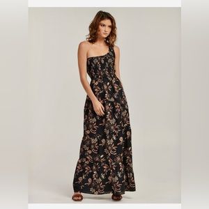 Anthropologie Charlie Holiday Pamela Maxi Dress Linen blend Smocked one shoulder